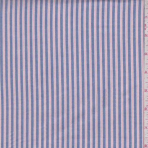 3 YD PC-Ink Blue/Salmon Stripe Oxford Shirting Fabric