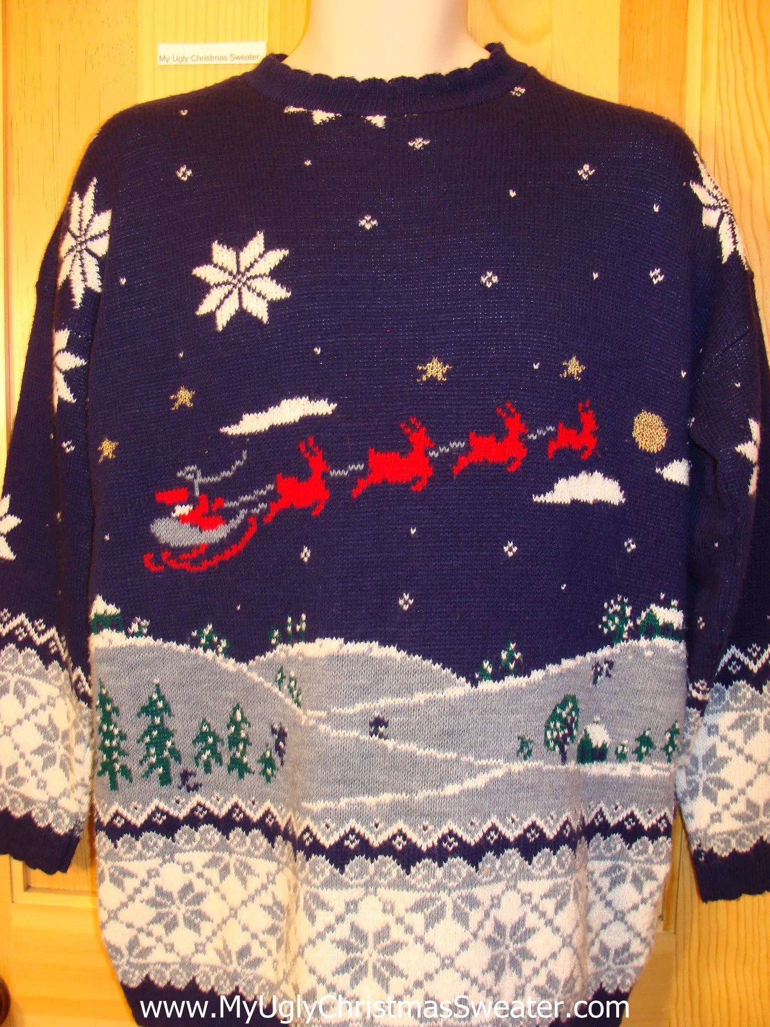 80s Ugly Christmas Sweater with Santa and Reindeer 2sided