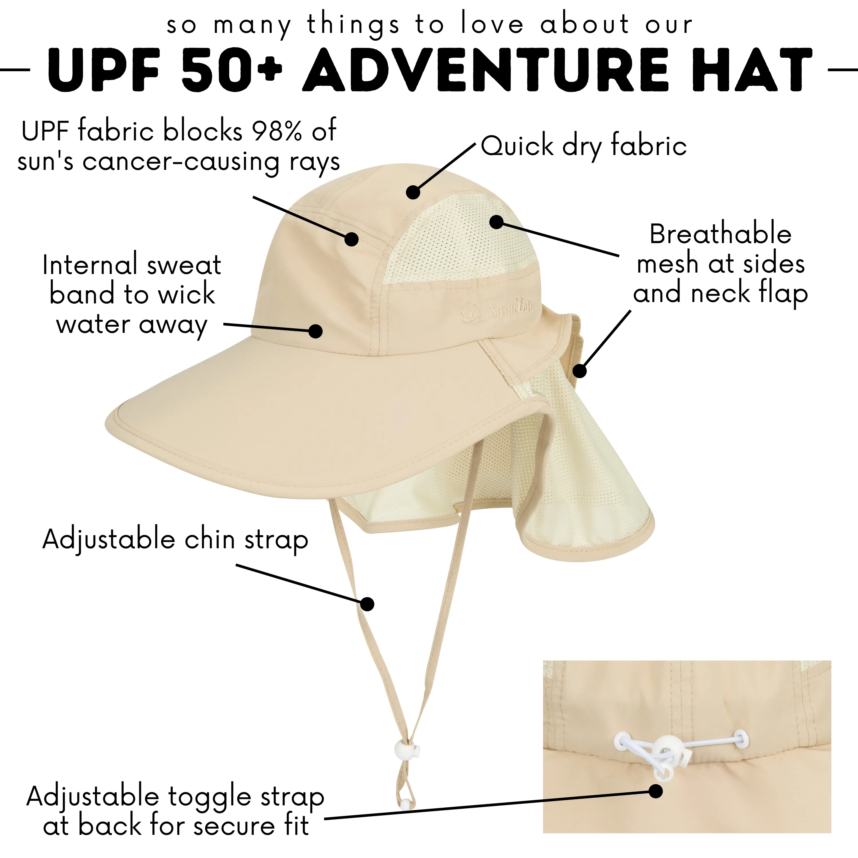 Adult Wide Brim   Flap Neck Sun Protective Adventure Hat | Beige