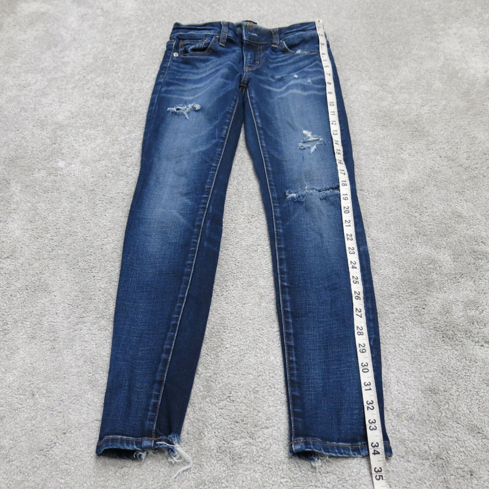 American Eagle Womens Straight Leg Jeans Stretch Distressed Low Rise Blue Size 0