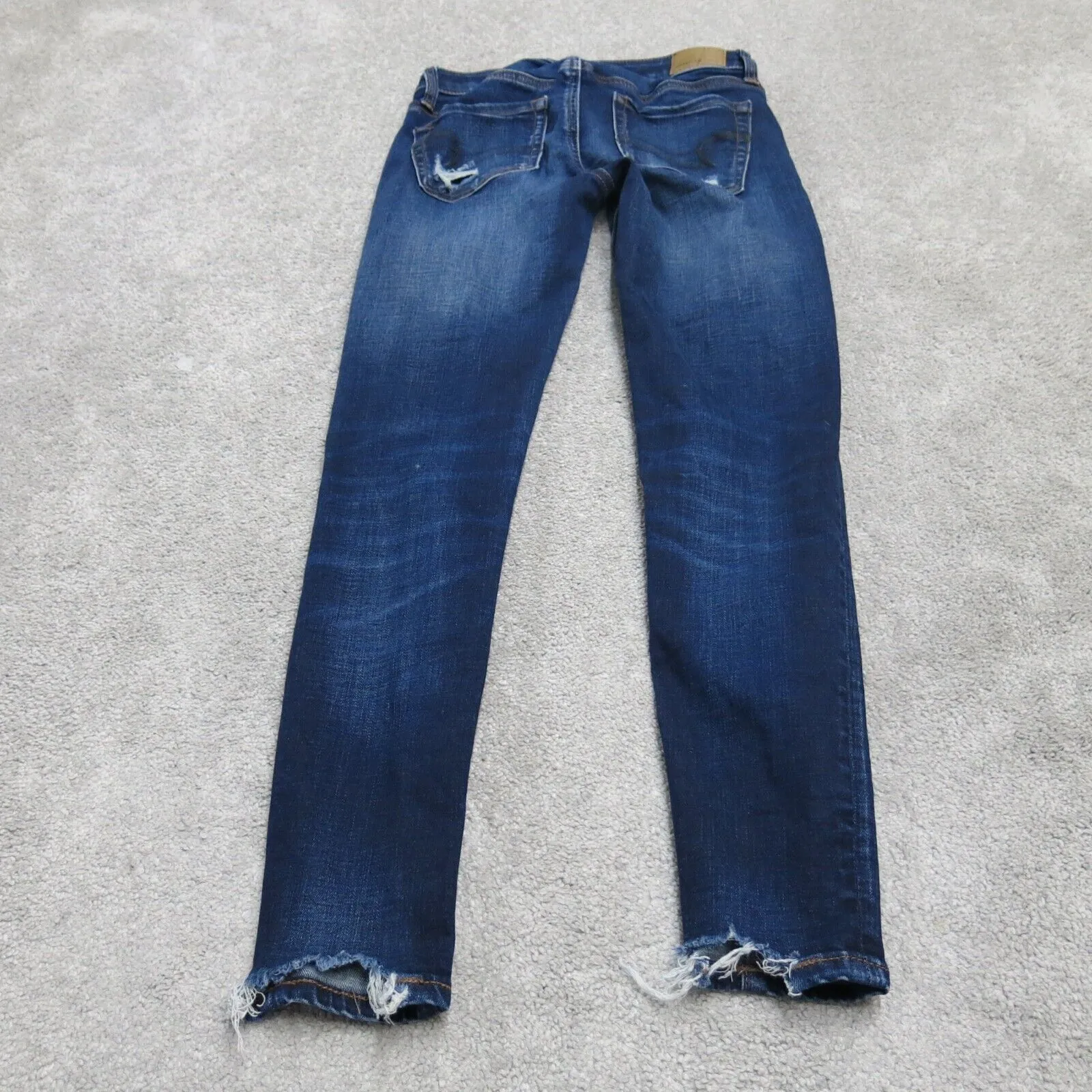 American Eagle Womens Straight Leg Jeans Stretch Distressed Low Rise Blue Size 0