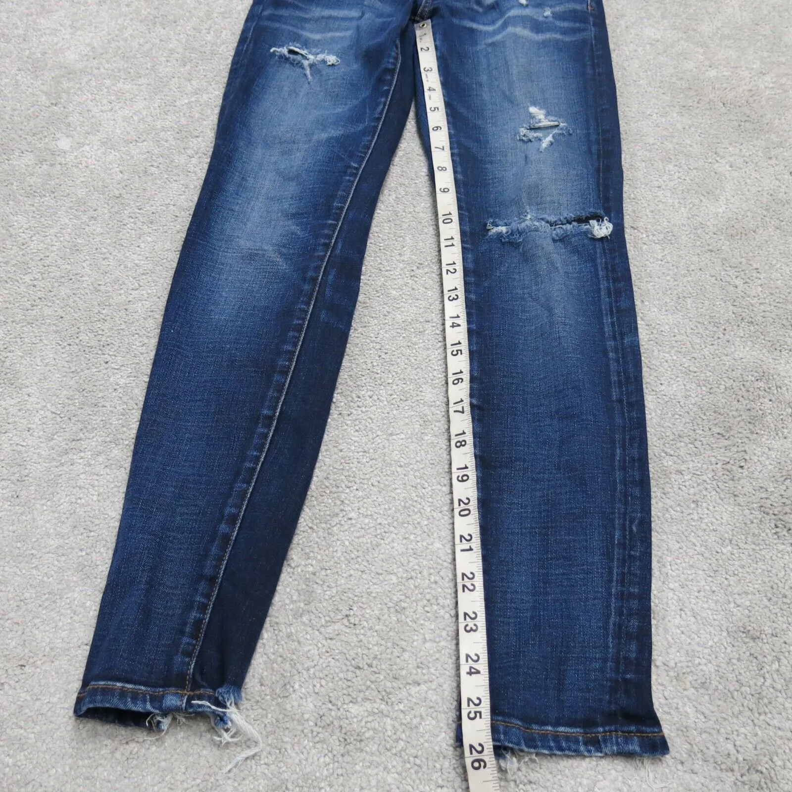 American Eagle Womens Straight Leg Jeans Stretch Distressed Low Rise Blue Size 0