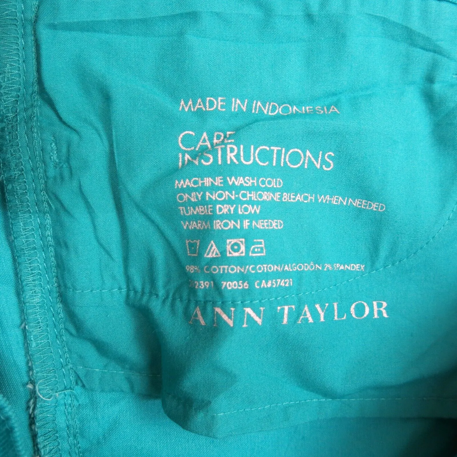 ANN Taylor Womens Jeans 100% Cotton Mid Rise Stretch Pockets Sea Green Size 14