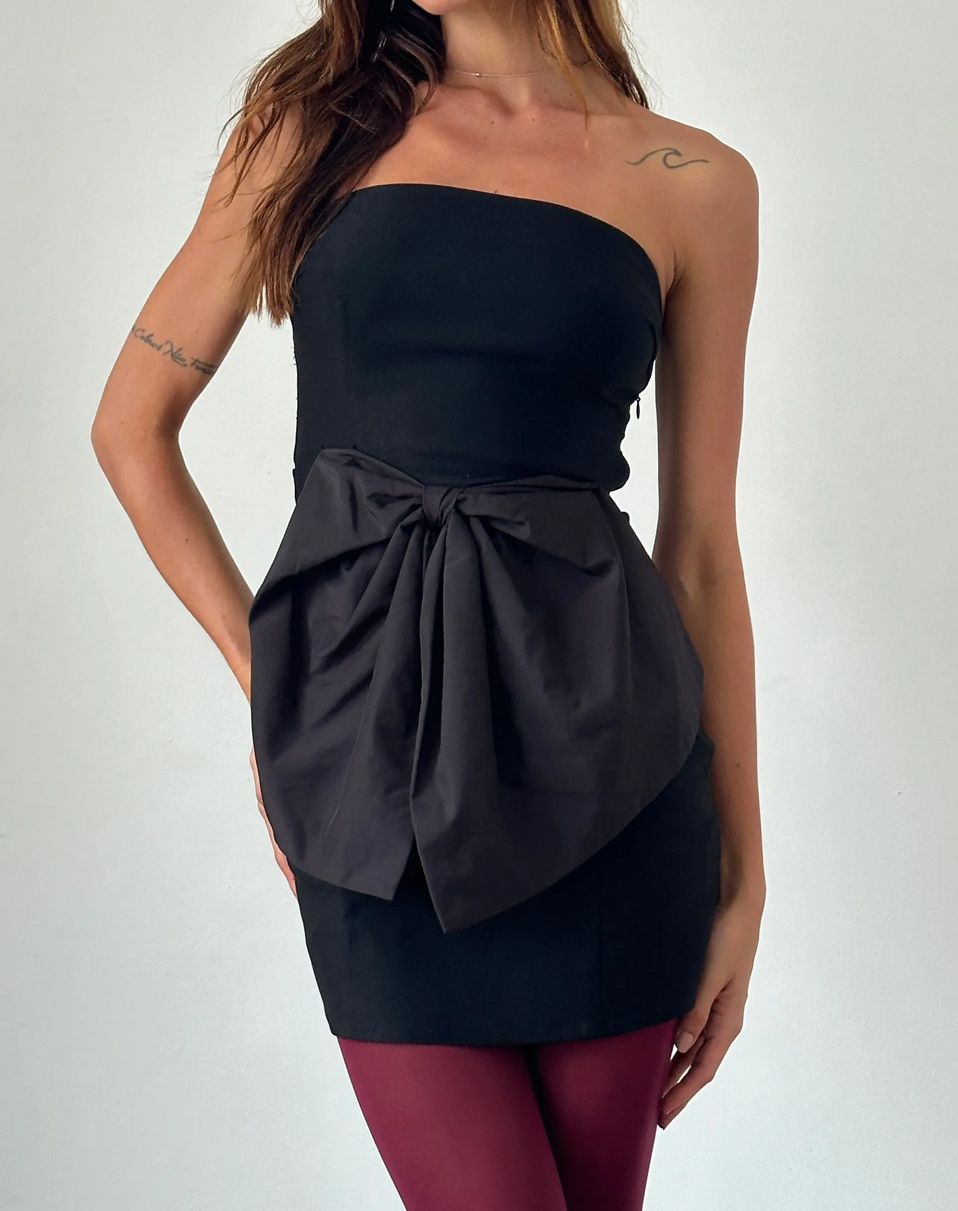 Ardeola Oversized Bow Mini Tailored Dress in Black