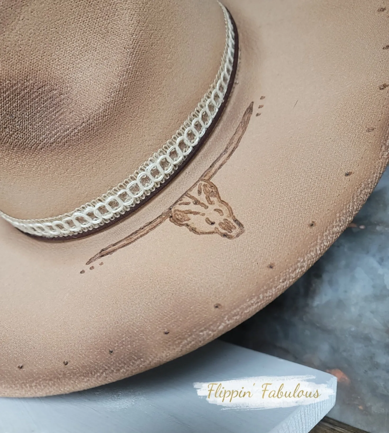 Ashley Hand Burned Wide Brim Hat