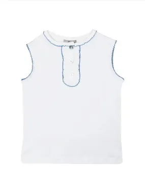 Basic white pima cotton top w/blue