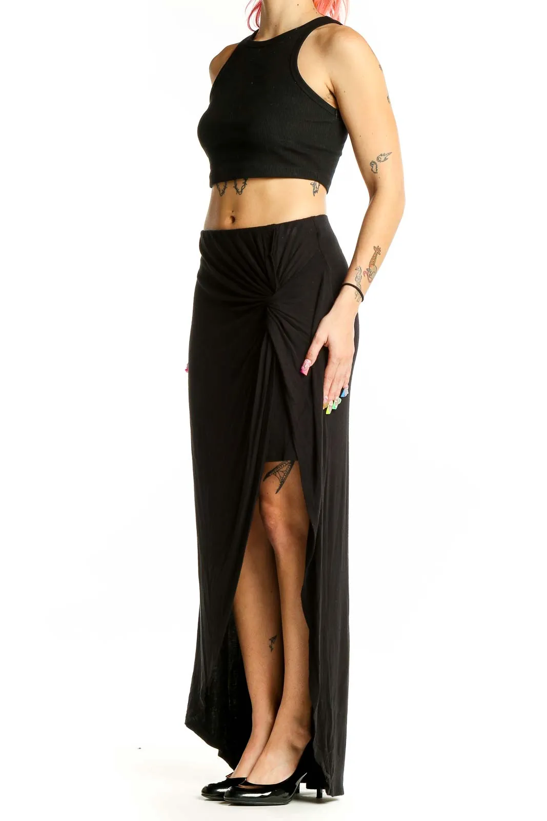 Black Draped Maxi Skirt