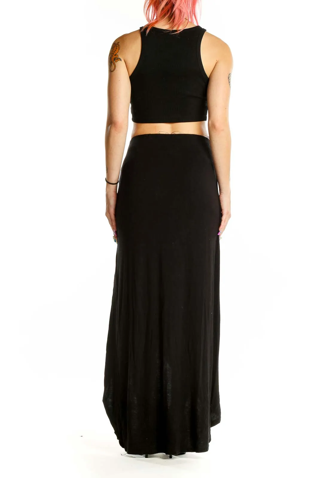 Black Draped Maxi Skirt