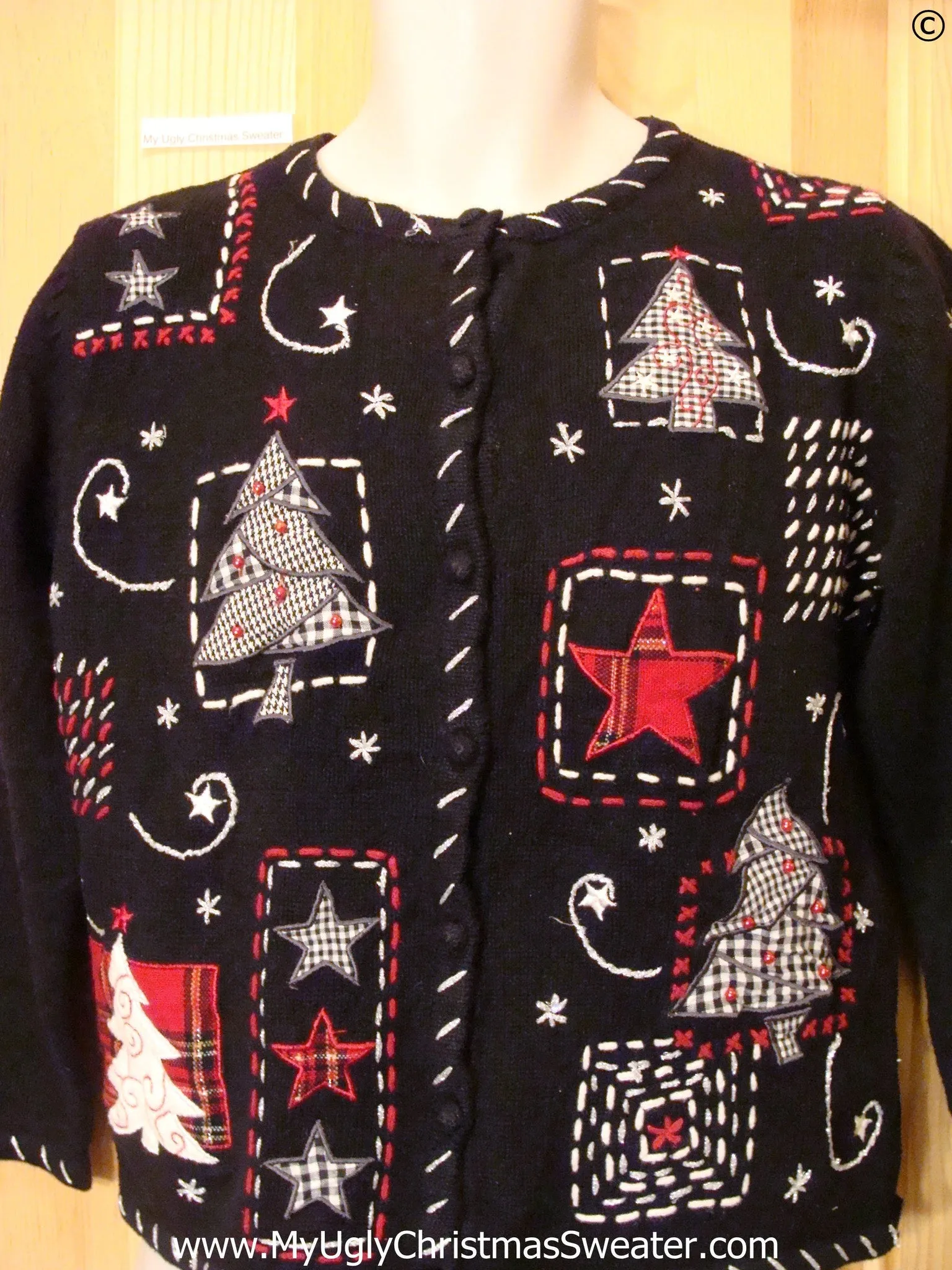 Black Embroidered Crafty Tacky Christmas Sweater