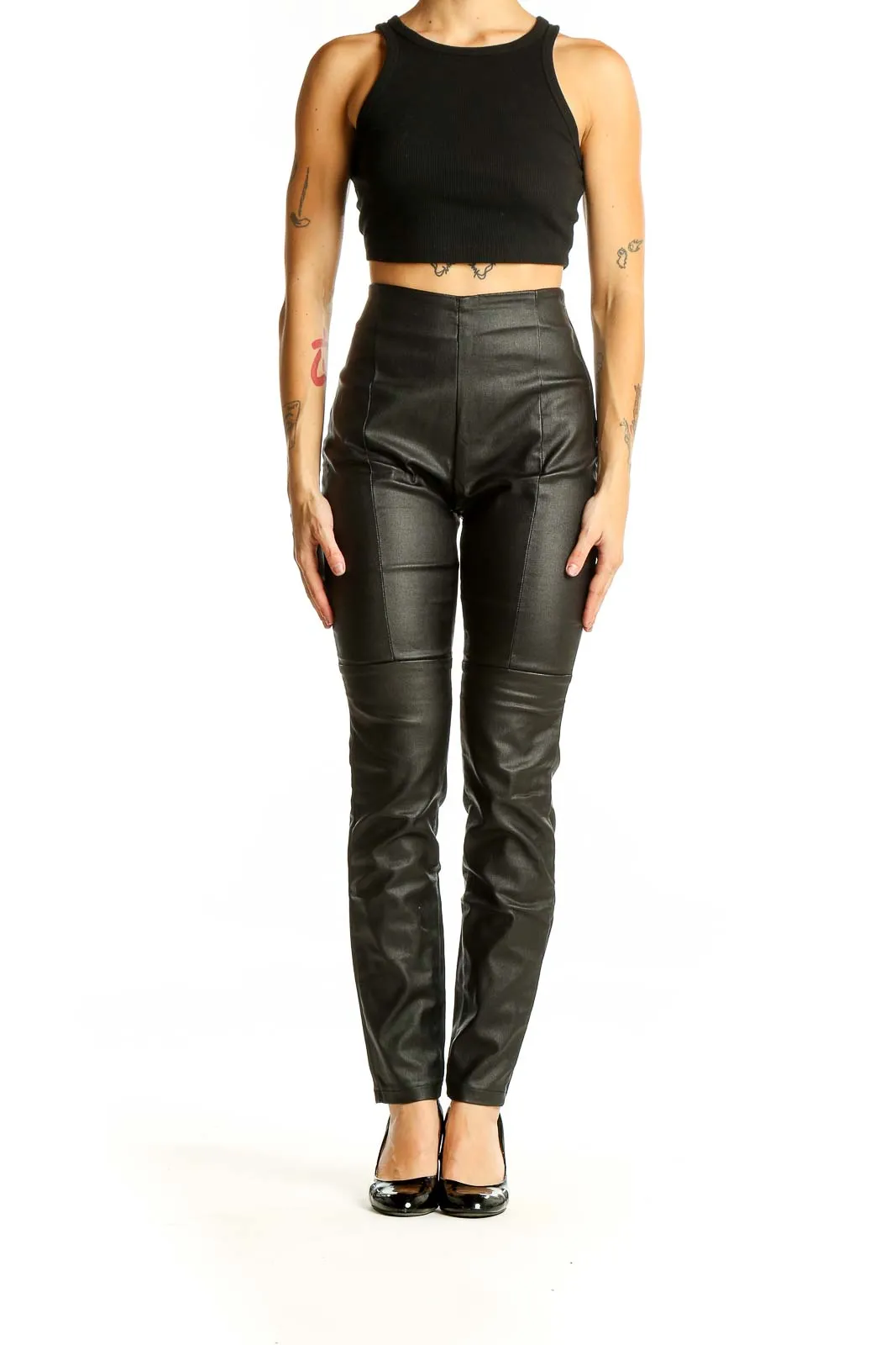 Black Faux Leather High-Waisted Skinny Pants