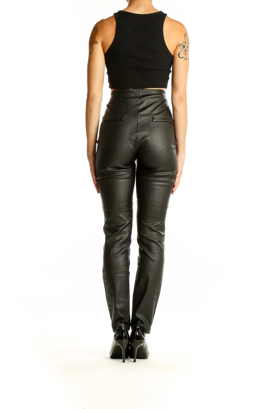 Black Faux Leather High-Waisted Skinny Pants