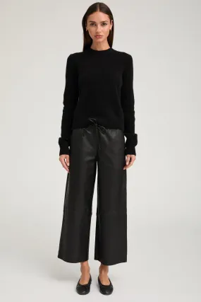 Black Leather Cropped Baggy Pants