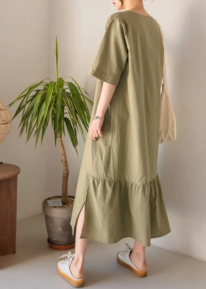 Boho Light Green O-Neck Patchwork Long Dresses Summer LY2160