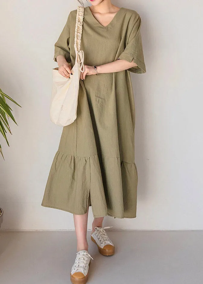 Boho Light Green O-Neck Patchwork Long Dresses Summer LY2160