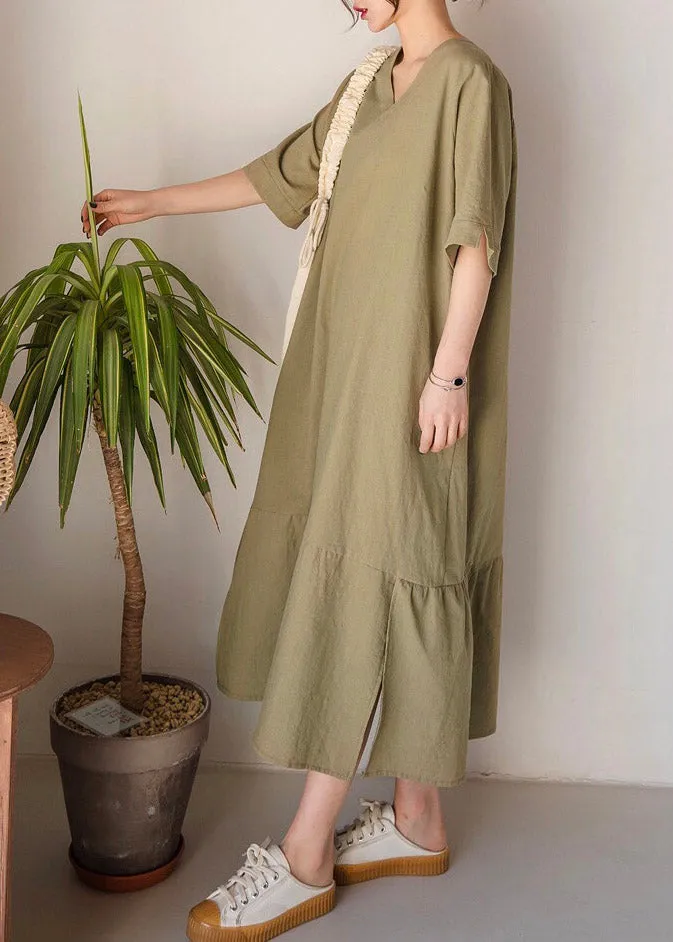 Boho Light Green O-Neck Patchwork Long Dresses Summer LY2160