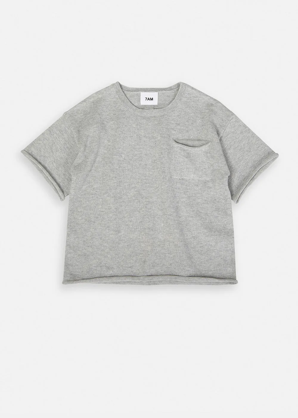 BOXY KNIT POCKET TEE - HEATHER GREY