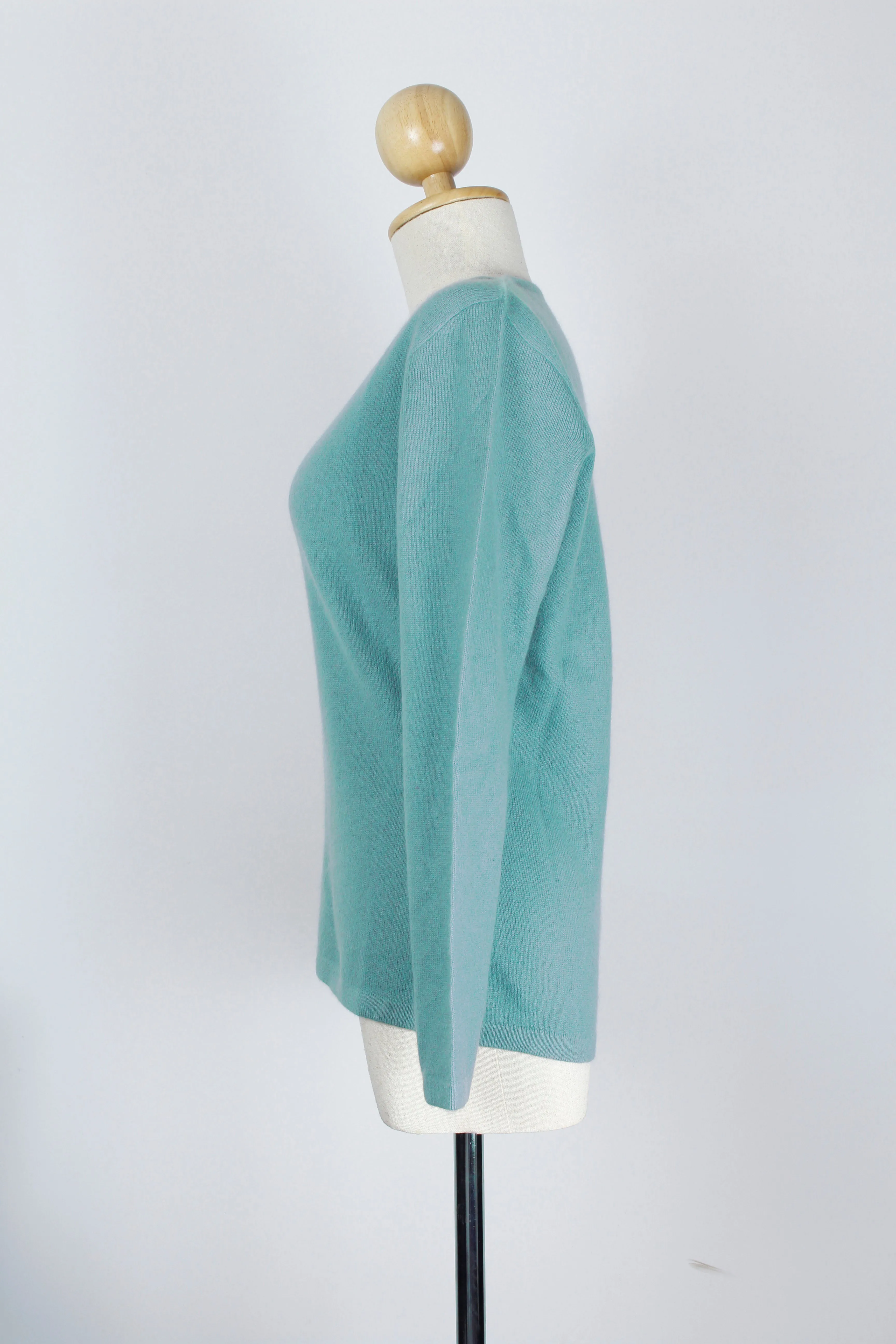 Cadet Blue V-Neck Cashmere Pullover Sweater For Women