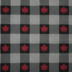 Canadiana Fleece Prints - Buffalo Plaid - Black on Grey with Red Maple Leaf