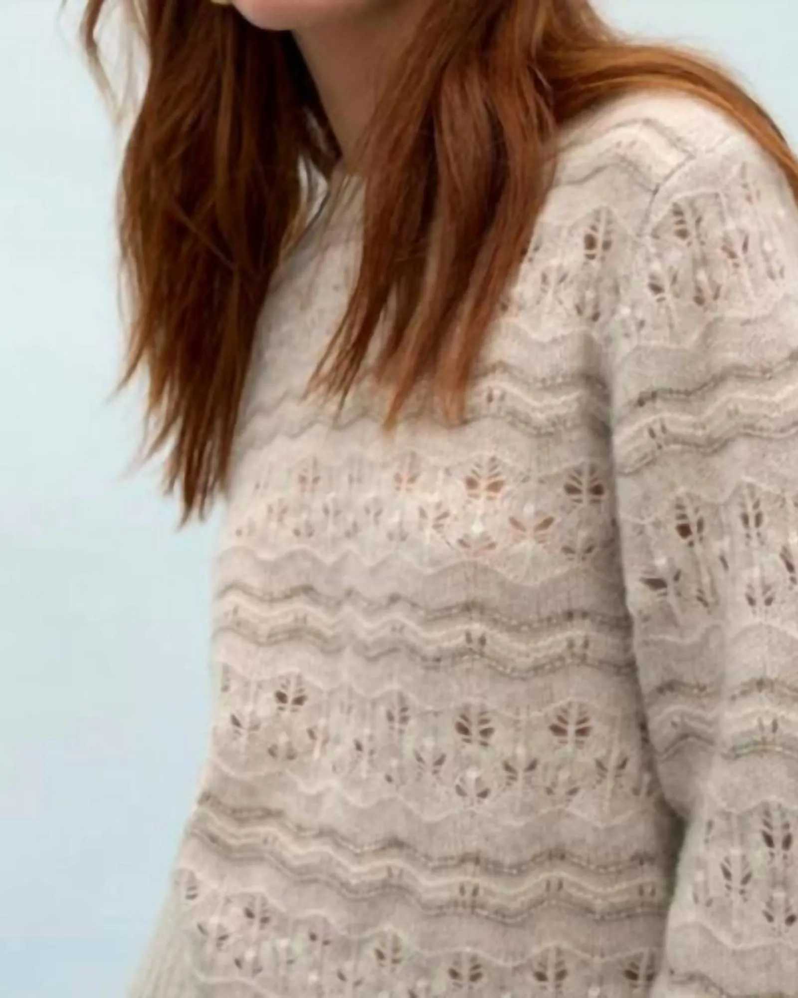 Cashmere Lace Stitch Crewneck in Neutral Combo | Neutral Combo