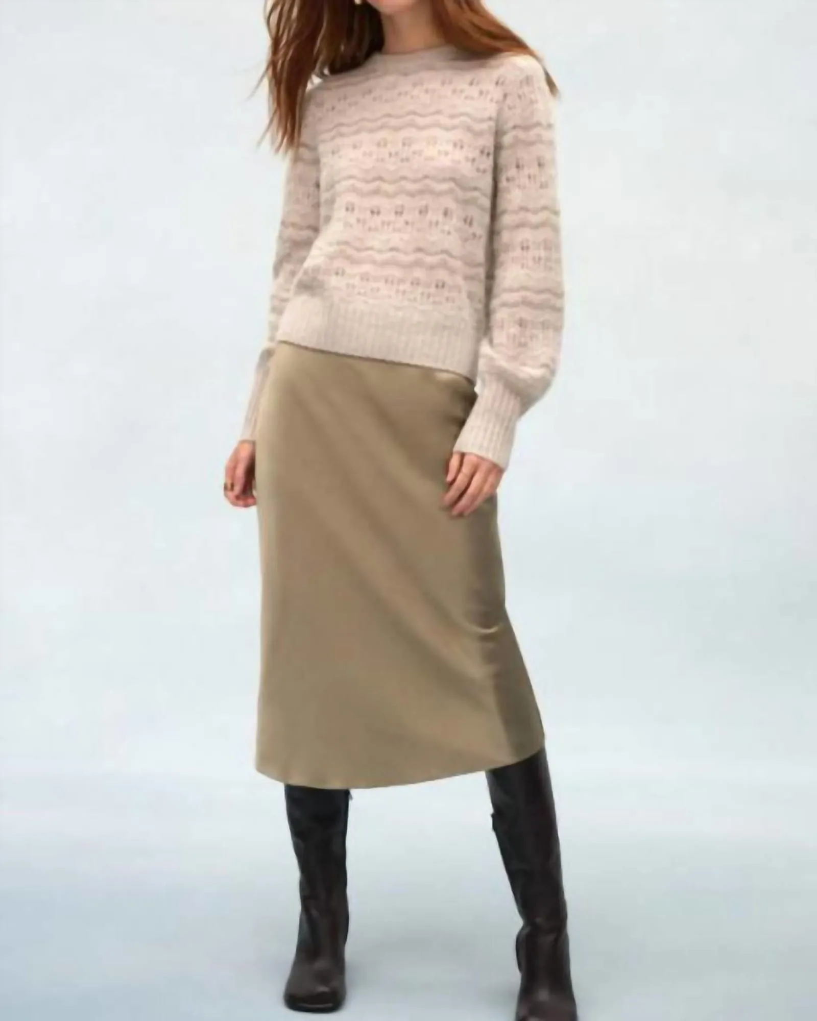 Cashmere Lace Stitch Crewneck in Neutral Combo | Neutral Combo