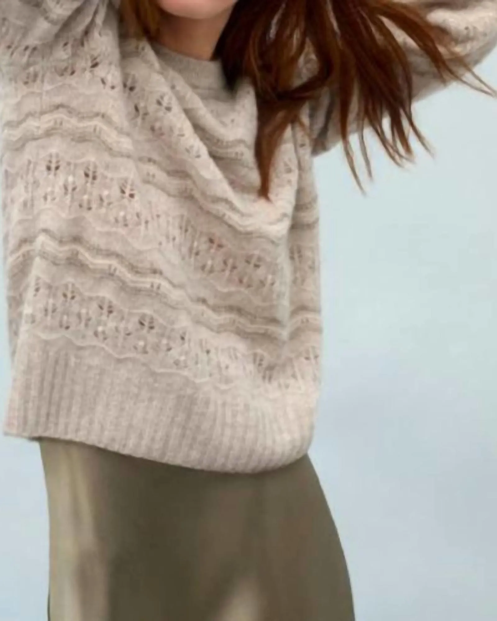 Cashmere Lace Stitch Crewneck in Neutral Combo | Neutral Combo