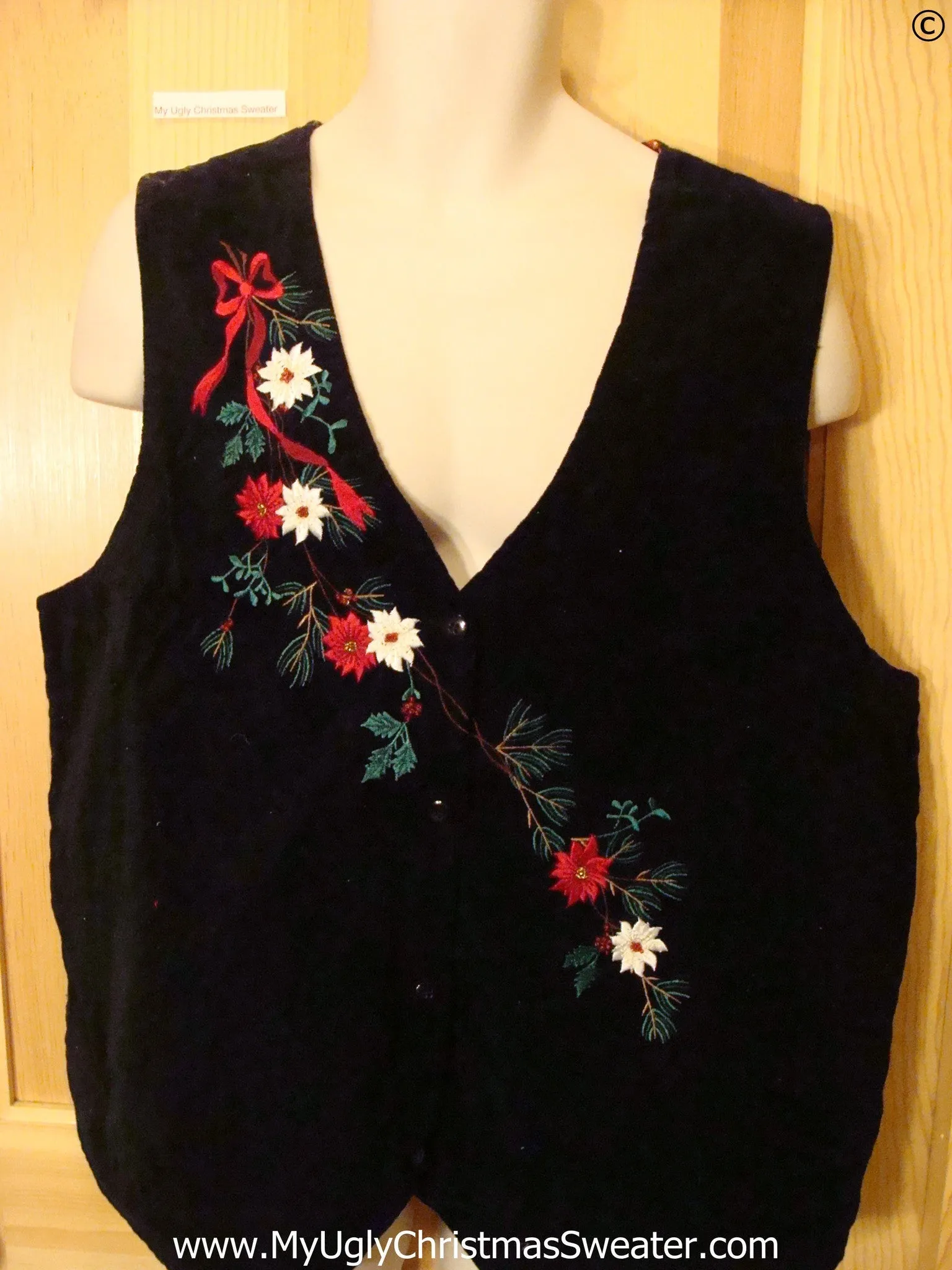 Cheap Floral Black Christmas Velvety Vest