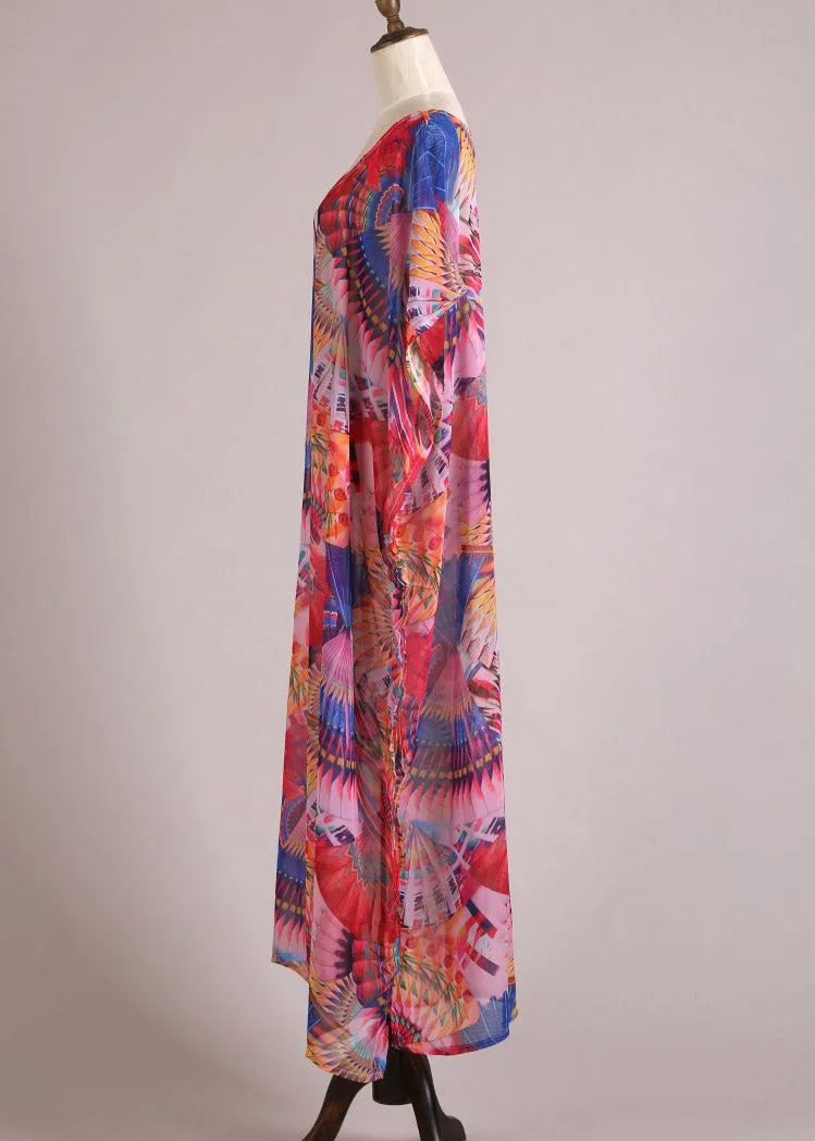 Cute Print Side Open Chiffon Long Beach Dresses Summer LY3019