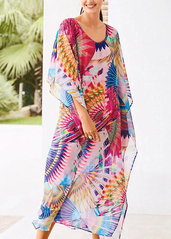 Cute Print Side Open Chiffon Long Beach Dresses Summer LY3019