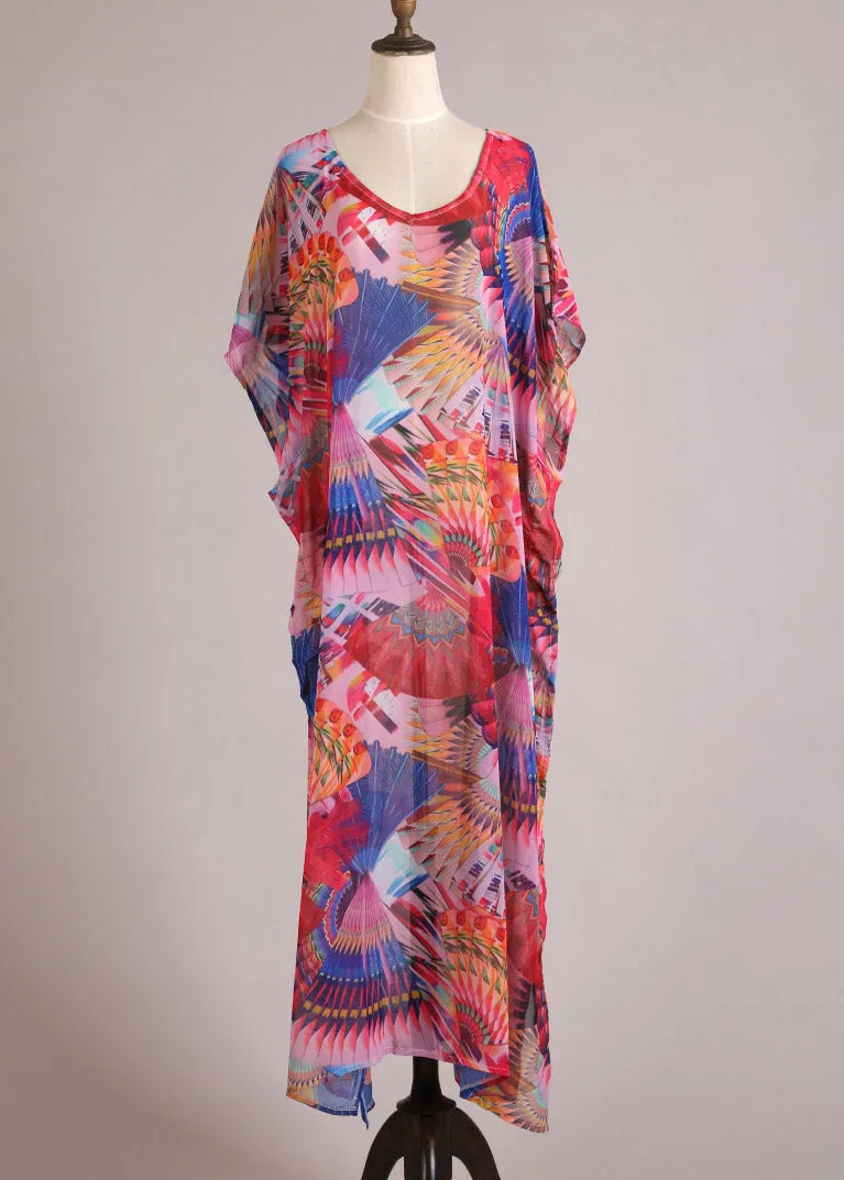 Cute Print Side Open Chiffon Long Beach Dresses Summer LY3019