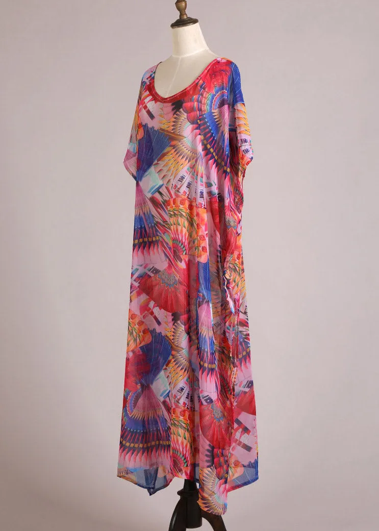 Cute Print Side Open Chiffon Long Beach Dresses Summer LY3019