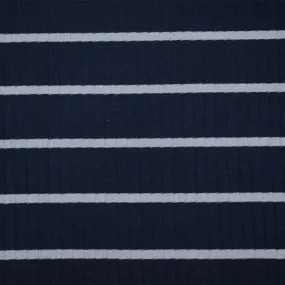 Deep Navy-White Cotton-Poly Stretch Spandex Stripe Rib Knit Fabric