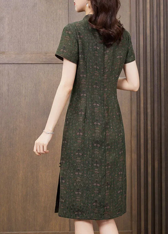 Diy Green Peter Pan Collar Patchwork Silk Dresses Summer LY2251