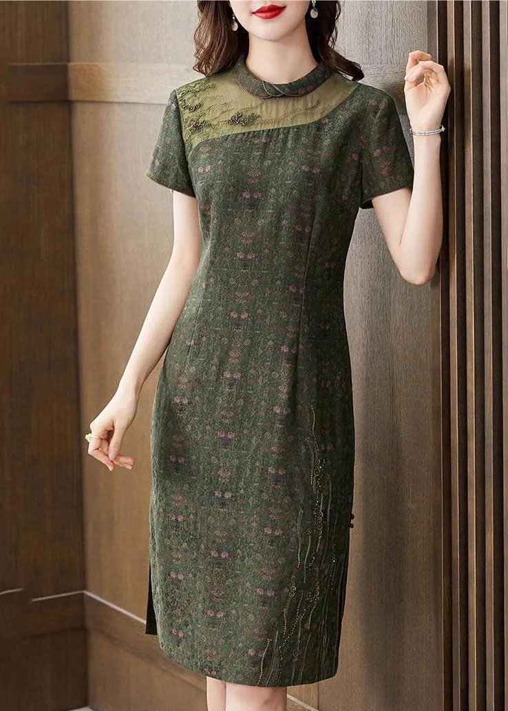 Diy Green Peter Pan Collar Patchwork Silk Dresses Summer LY2251