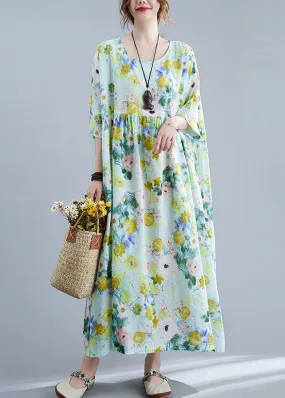 Elegant Green Oversized Print Cotton Maxi Dresses Summer LY0533