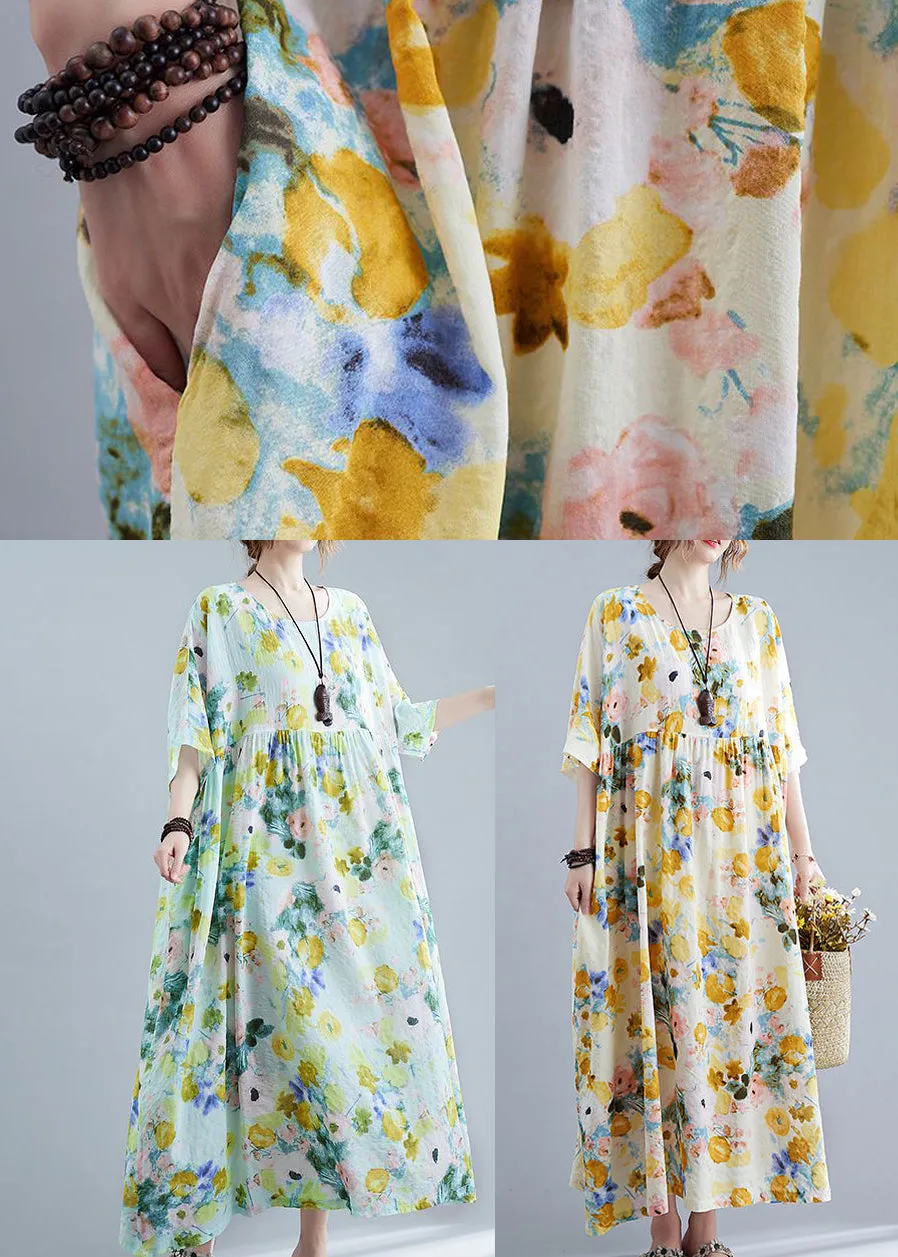 Elegant Green Oversized Print Cotton Maxi Dresses Summer LY0533