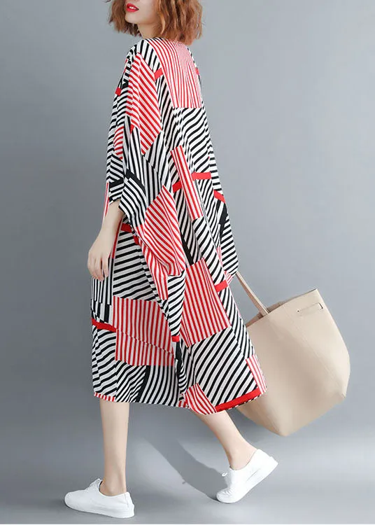 Fitted Black Red Striped Oversized Chiffon Maxi Dresses Batwing Sleeve LY1535