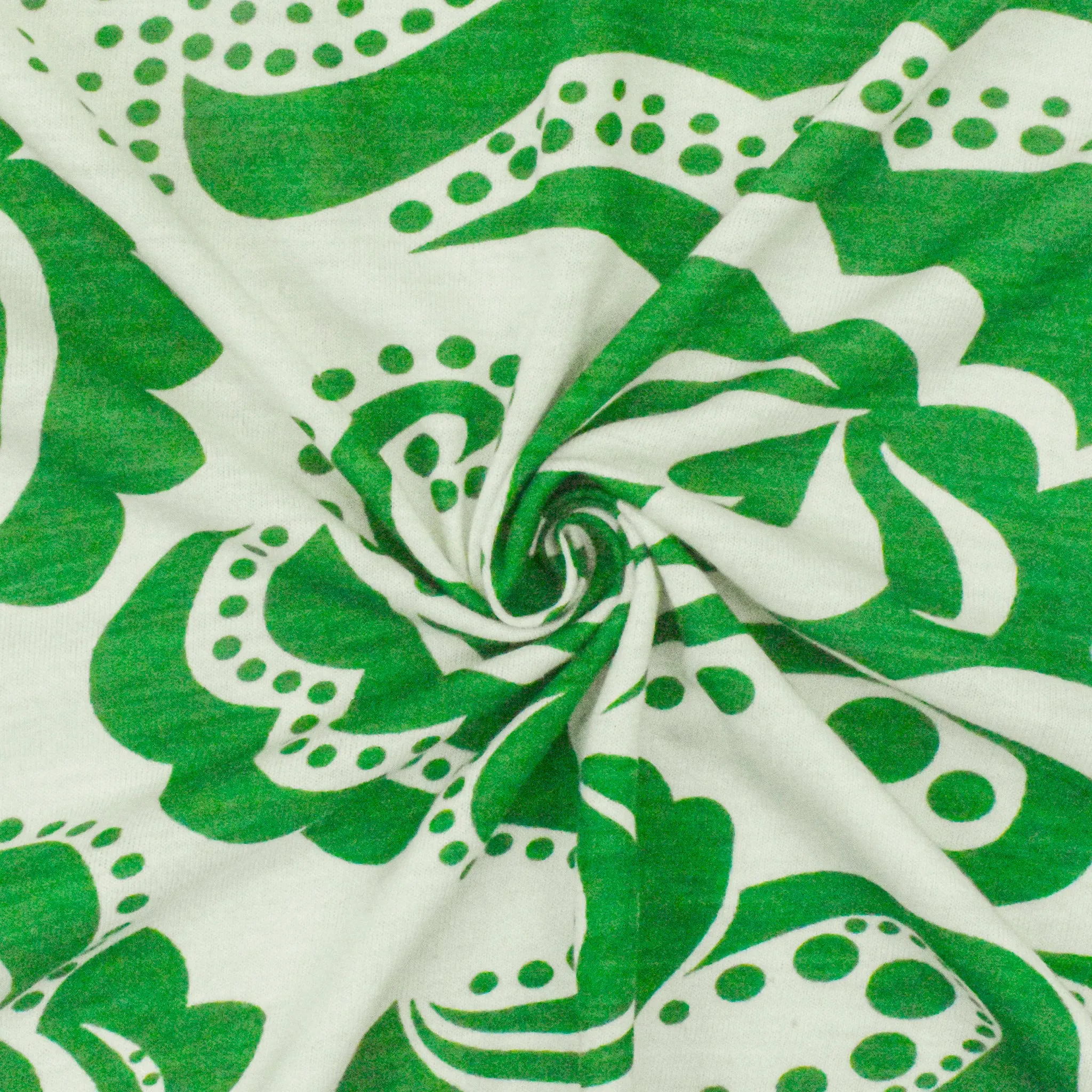 Green-Ivory Abstract Dot Printed Slub Jersey Knit Fabric