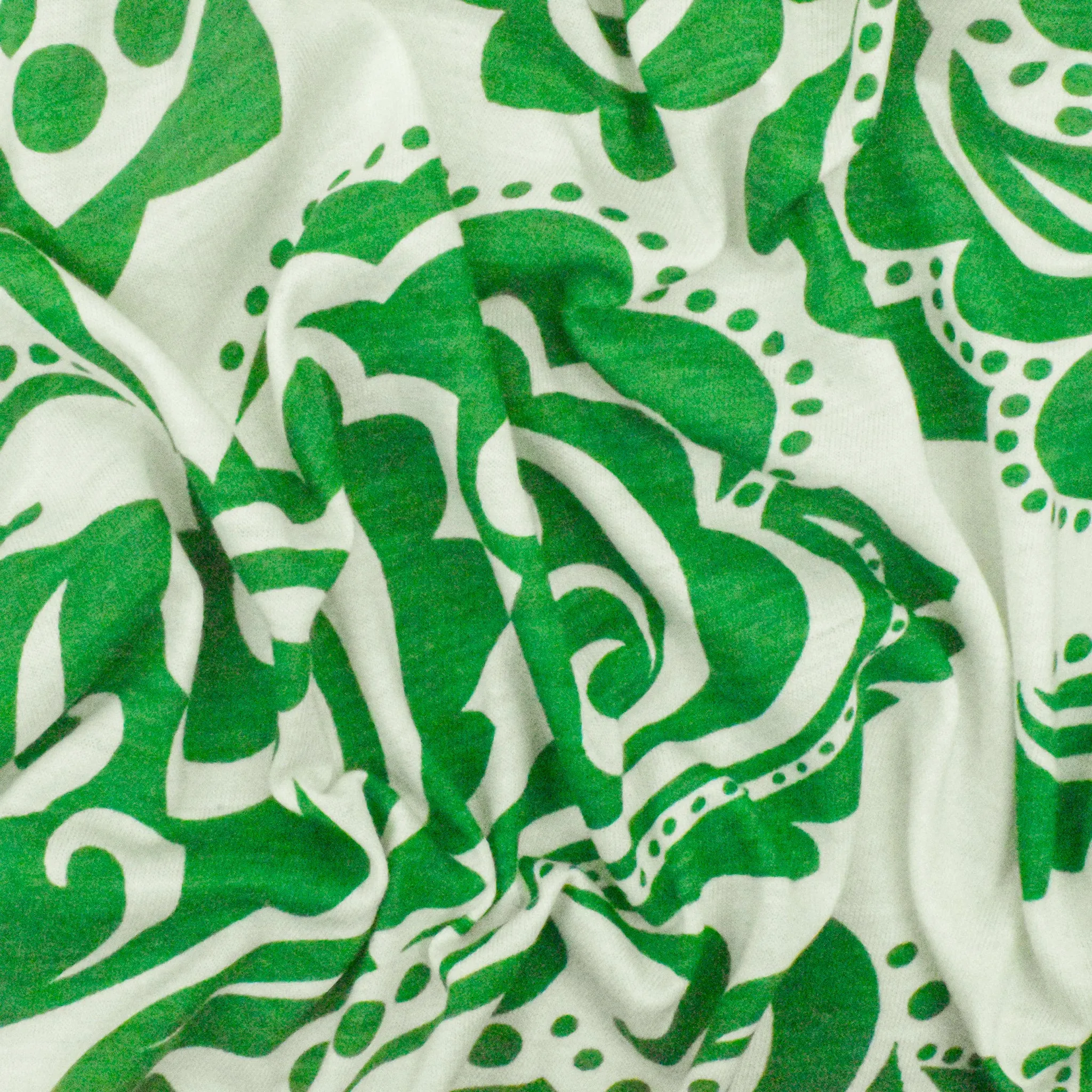 Green-Ivory Abstract Dot Printed Slub Jersey Knit Fabric