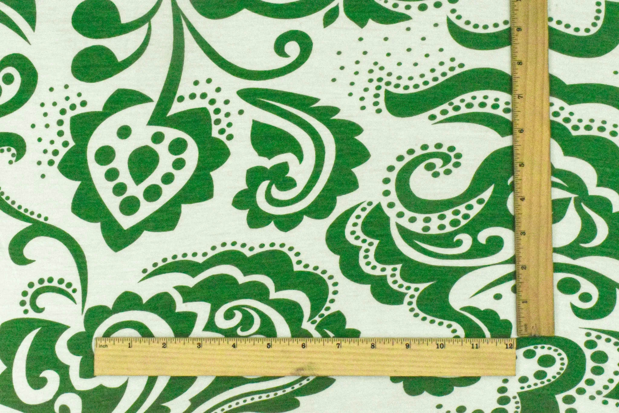 Green-Ivory Abstract Dot Printed Slub Jersey Knit Fabric