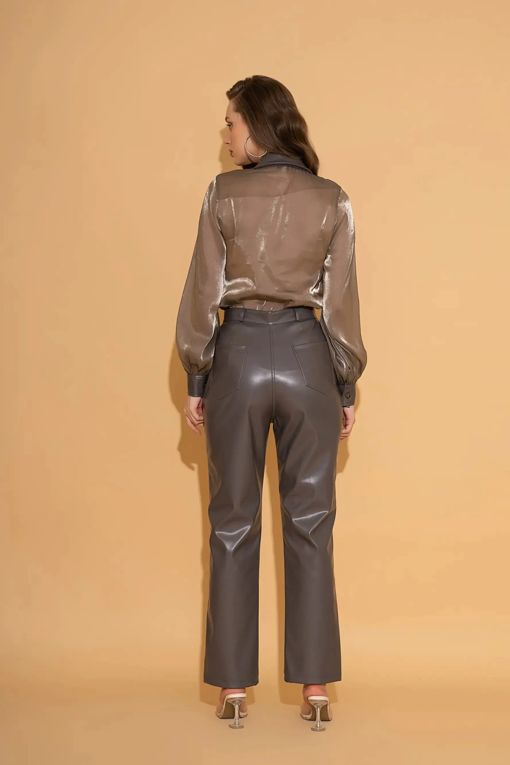 Grey Faux Leather Pants