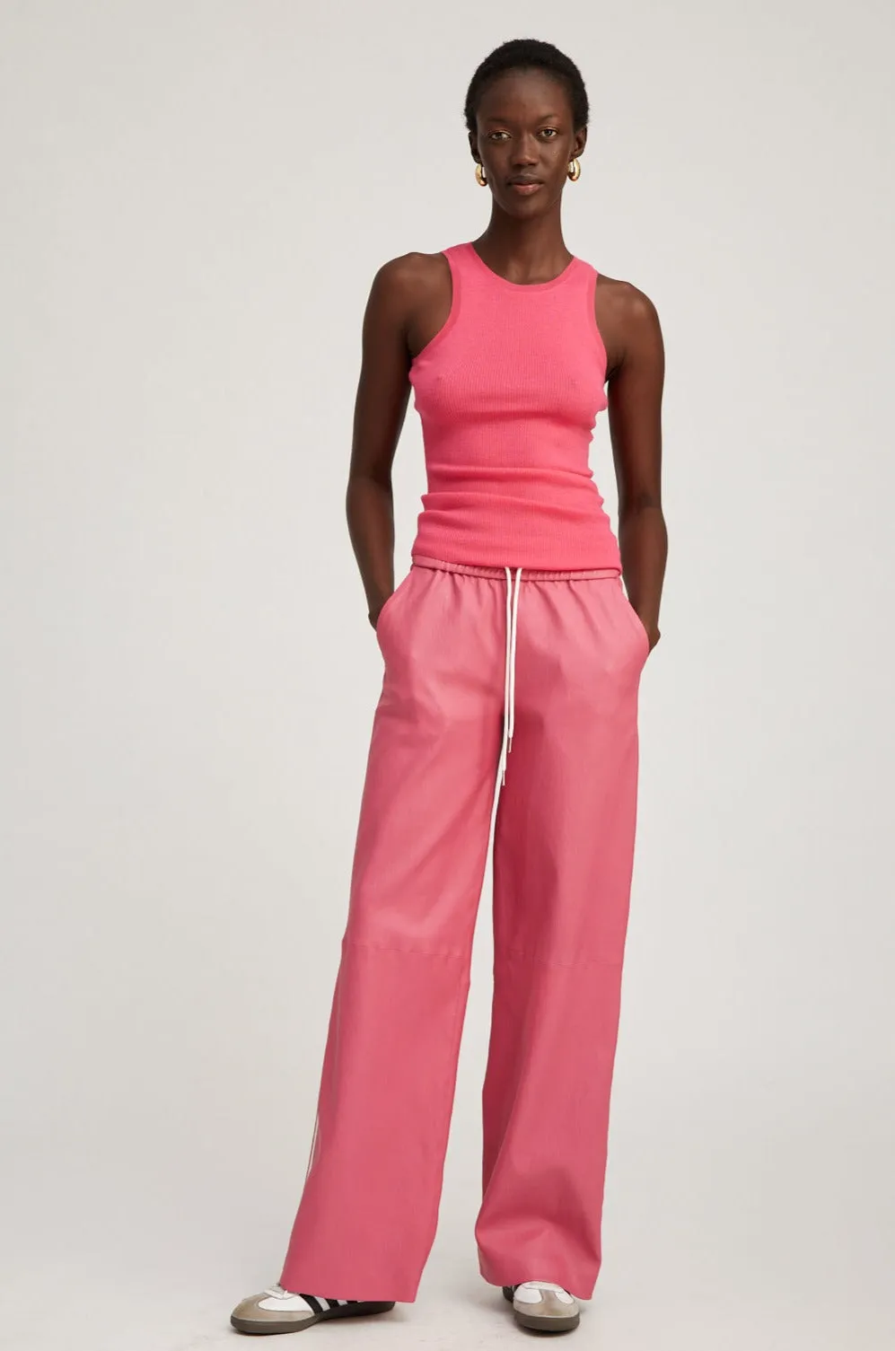 Hot Pink Leather Baggy Athletic Pants