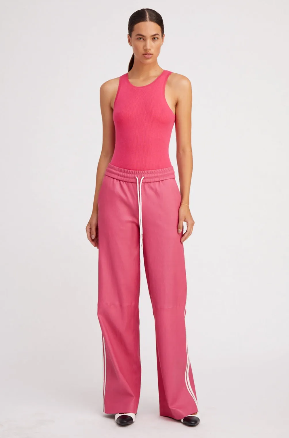 Hot Pink Leather Baggy Athletic Pants