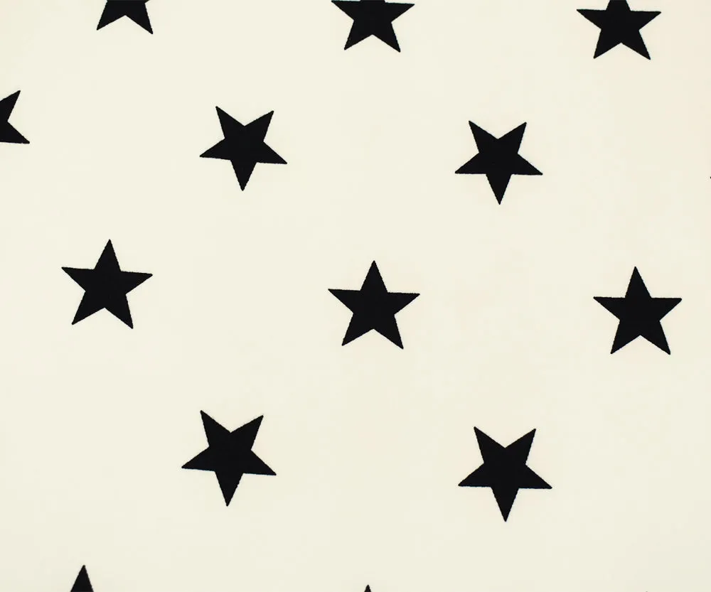 Ivory-Black Star Printed Poly Spandex Super Double Brush ITY Knit Fabric