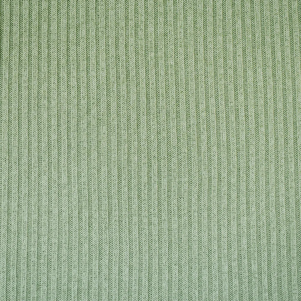 Light Green-White Cotton Rayon Stretch Spandex Brushed Back 2x2 Knit Fabric