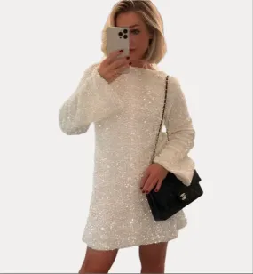 Long-sleeved loose sequined dress