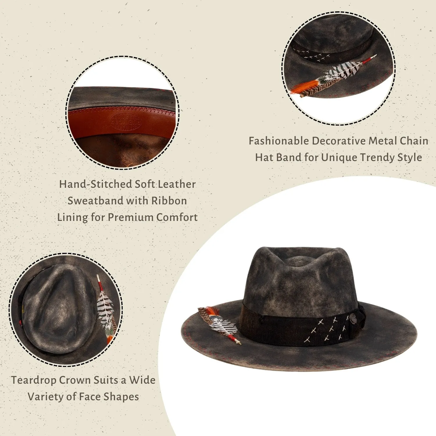 Maverick - Handcrafted Paint-Sprayed Distressed Vintage Fedora Hat