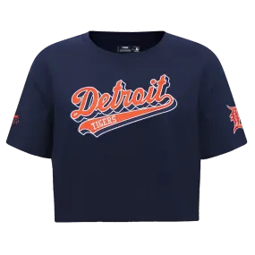 MLB DETROIT TIGERS SCRIPT TAIL WOMEN'S SJ BOXY TOP (MIDNIGHT NAVY)