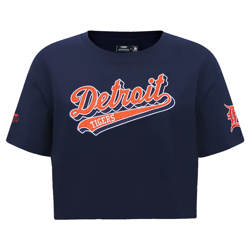 MLB DETROIT TIGERS SCRIPT TAIL WOMEN'S SJ BOXY TOP (MIDNIGHT NAVY)