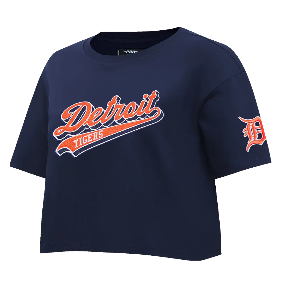 MLB DETROIT TIGERS SCRIPT TAIL WOMEN'S SJ BOXY TOP (MIDNIGHT NAVY)