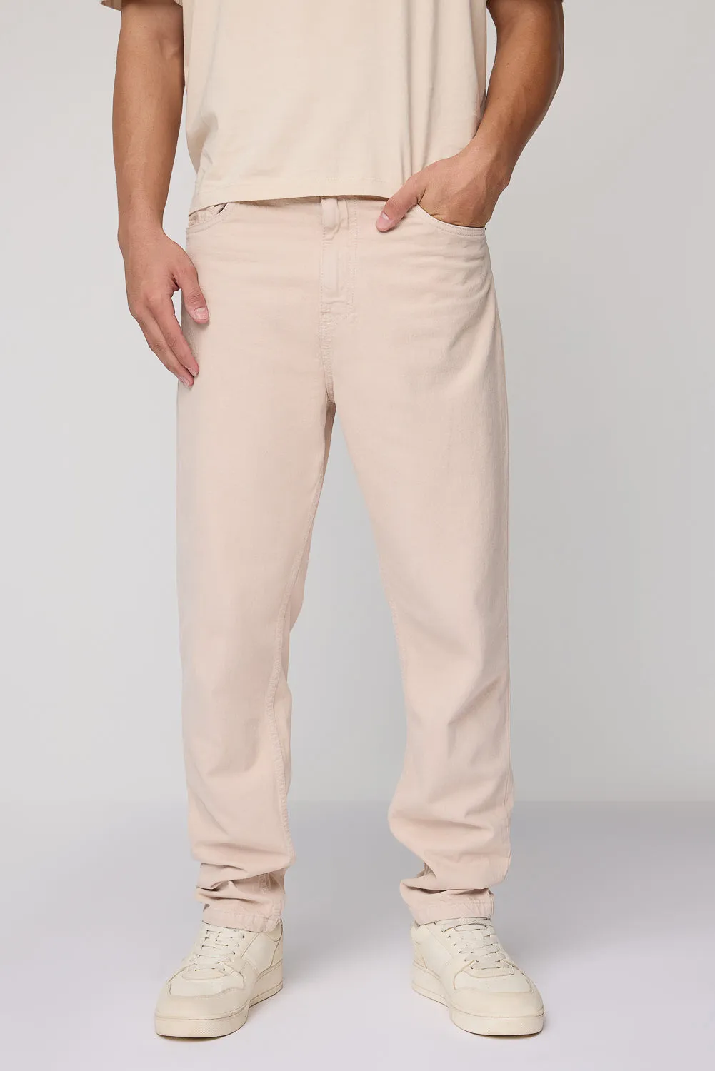 Neutral Beige Men's Carrot Fit Denim Jeans